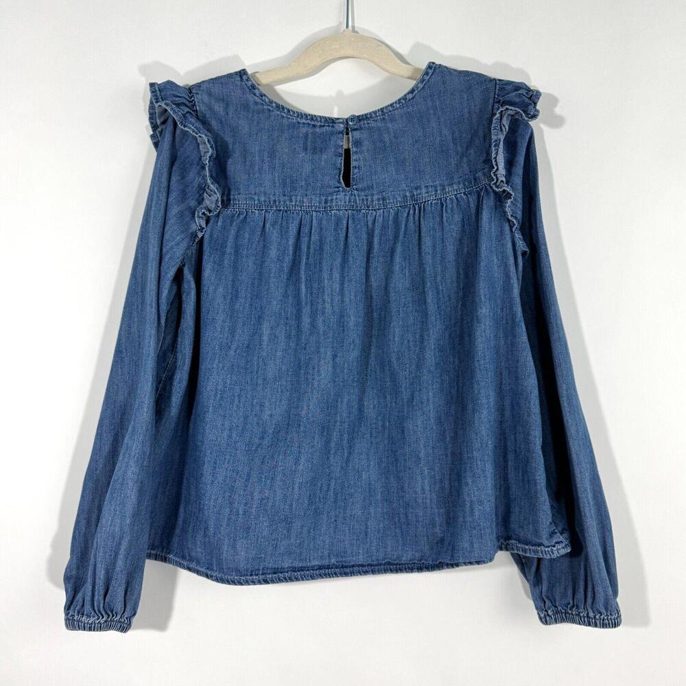 GAP Denim Girl’s Size Medium Blue Chambray Ruffle Trim Long Sleeve Casual Shirt - Picture 5 of 6